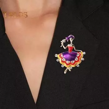 Брошь из сплава для танцующих девушек со стразами, капающее масло, заколка для корсажа со стразами, фиолетовая, синяя, аксессуар для свадебной одежды, подарок для женщин фиолетовый