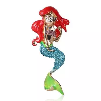 Брошь из сплава с каплями масла и бриллиантами в виде русалки из океана, мультяшный стиль разноцветный