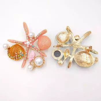 Брошь из сплава со стразами и жемчугом, креативный подарок, брошь серии Ocean, милая брошь для девочки с украшениями оранжевый