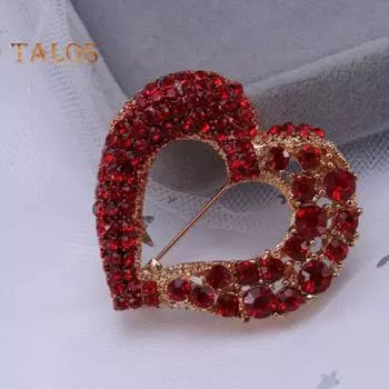 Брошь из сплава со стразами в форме полого сердца, инкрустированная горным хрусталем, ювелирные изделия, износостойкая антиокислительная брошь, подарок на День святого Валентина для матери красный