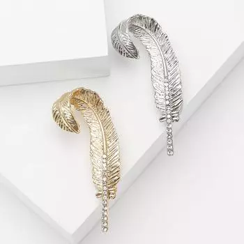 Брошь из сплава со стразами в виде пера, изысканная, для женского костюма, пальто, ювелирное украшение, булавка