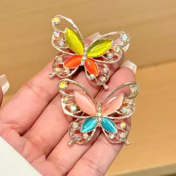 Брошь из сплава Xiaoxiangfeng с инкрустированными бриллиантами и опалом, брошь в виде цветка-бабочки с усовершенствованной текстурой и полой грудью, аксессуары для одежды