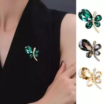 Брошь Элегантная Красивая Блеск Стразов Привлекательный Женственный Корсаж зелёный