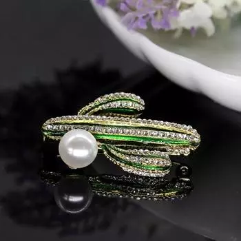 Брошь-кактус со стразами, искусственный жемчуг, элегантный свитер, кардиган, пальто, деловой костюм, булавка на лацкан, модные украшения, подарок, аксессуары для одежды зелёный