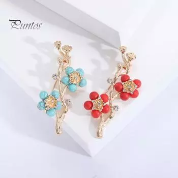 Брошь корсаж воском сливовый цветок дизайн пряжка фиксация антиокислительная стильная привлекательная элегантная брошь синий