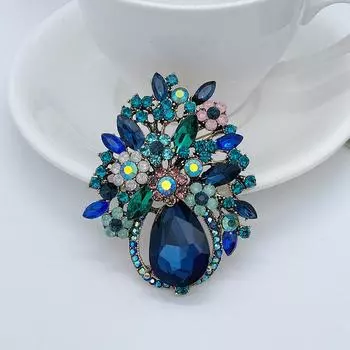 Брошь-корзинка со стразами для женского костюма, декоративная, темпераментная, элегантная, креативная, брошь-булавка, аксессуары синий
