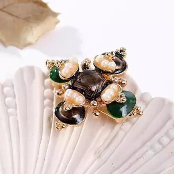 Брошь-крест в стиле барокко, пресноводный жемчуг, корсаж, пиджак, брошь-корсаж, атмосферная эмаль разноцветный