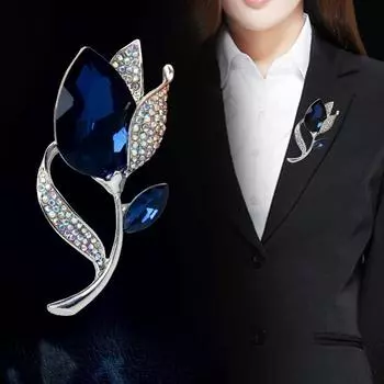 Брошь Кристалл Брошь Цветочная Брошь Женские аксессуары Роскошная Атмосфера Брошь Высокого Темперамента синий