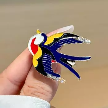 Брошь Ласточка Птица Брошь Стразы Металл Мультфильм Девушка Милая Масляная Капля Булавка