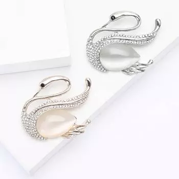 Брошь-лебедь из сплава со стразами и опалом, высококачественная универсальная женская одежда, бижутерия-булавка для корсажа