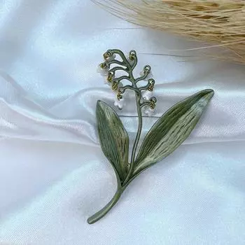Брошь «Лилия долины» с пресноводным жемчугом Брошь «Лилия долины» с растительным покрытием Женская антибликовая брошь Аксессуары
