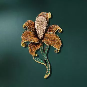 Брошь-лилия со стразами в стиле ретро, тяжелая промышленность, брошь-цветок, платье, пальто, корсаж, аксессуары