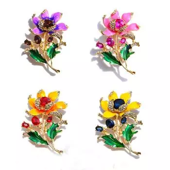 Брошь «Лилия» со стразами, женская бижутерия, брошь со стразами, цветная краска, брошь красный