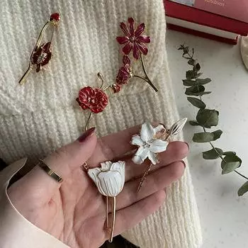 Брошь «Лилия, тюльпан, космос», весенние цветы, растения, нежная женская свадебная булавка, брошь, подарок на выпускной