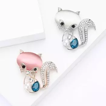 Брошь лиса из сплава со стразами и опалом, модная изысканная мужская и женская одежда, ювелирное украшение на корсаж