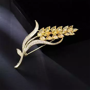 Брошь Lucky Wheat Zircon Женская творческая личность Высококачественная брошь для костюма, пальто, пиджака, модные аксессуары золотой