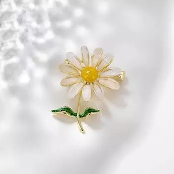 Брошь, модная новая простая простая брошь с ромашками, капающим маслом, лепестком цветка, женская модная брошь унисекс в консервативном стиле, брошь с зеленым листом, булавка, подарки PD1078 белый