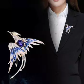 Брошь на булавке, блестящая одежда, тонкая работа, модная брошь-корсаж с птицей Феникса, женские ювелирные изделия синий