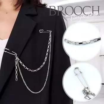 Брошь на цепочку в стиле хип-хоп, украшение для одежды, брошь для костюма, брошь, аксессуар One Size серебряный