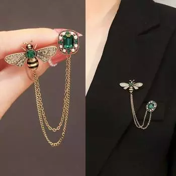 Брошь на грудь пчела и цепочка декор искусственный жемчуг стразы одежда ювелирные изделия для выпускного вечера