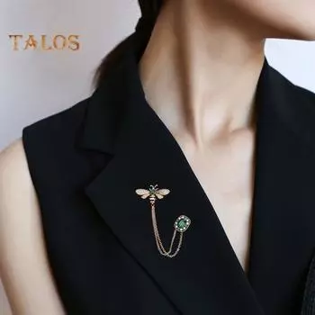 Брошь на грудь в виде пчелы и цепочки, декоративная цепочка из искусственного жемчуга, стразы, украшения для выпускного вечера, ретро-булавка для лацкана, украшение на сумку Honeybee