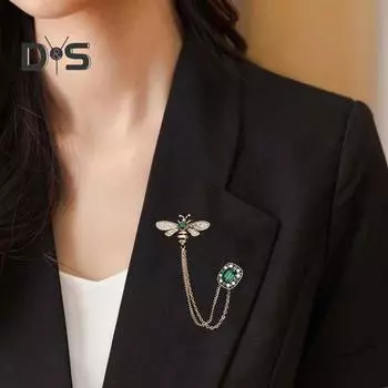 Брошь на грудь в виде пчелы и цепочки, декоративная цепочка из искусственного жемчуга, стразы, украшения для выпускного вечера, ретро-булавка для лацкана, украшение на сумку Honeybee