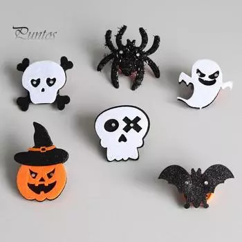 Брошь на Хэллоуин, брошь с подсветкой тыквы и призрака, жуткое мигающее украшение для праздничной атмосферы, реквизит для вечеринки черный белый