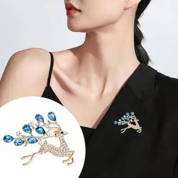 Брошь «Олень», блестящий декор со стразами, контрастный цвет, роскошный антикоррозийный блеск, изысканная женская детализация золотистый