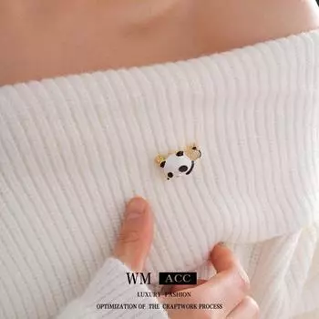 Брошь «Панда» из циркона с каплями масла: Милая брошь в мультяшном стиле — универсальный и высококачественный аксессуар для женского костюма. Brooch золотой