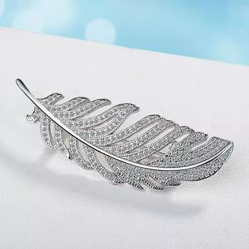 Брошь перо лацкан булавка пряжка женский свитер простой цирконий мода элегантный темперамент аксессуары корсаж для девушки подарок Copper