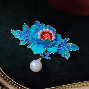 Брошь-пион Guochao Advanced Sense Personality Temperament Blue Corsage Hanfu Cheongsam Изысканные аксессуары
