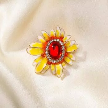 Брошь-подсолнух, инкрустированная бриллиантами, брошь-цветок растений, модная и универсальная, антибликовое покрытие, сплав, высококачественная фурнитура, аксессуары-булавки красный