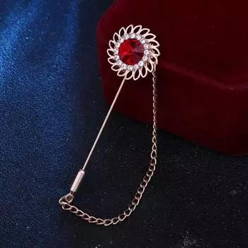 Брошь «Подсолнух» с цветными стразами, цепочка с кисточками, длинная булавка, ослепительный мужской и женский деловой костюм красный