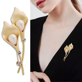 Брошь Premium Sense Niche Medieval Ginkgo Biloba Pearl Corsage Women s High-End Suit Sweater Pin Accessories