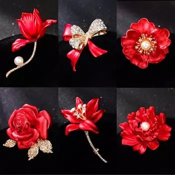 Брошь-роза, высококачественная женская красная брошь-бантик, булавка с защитой от капель масла
