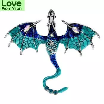 Брошь с эмалевым драконом Красивая легендарная булавка в виде животного Доступные цвета Зимние украшения Высокое качество Новые зелёный