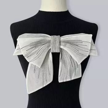 Брошь с большим бантом из органзы, 3D-вышивка, двухслойный воротник, декор на грудь, защита от воздействия, сделай сам, вышивка, аксессуары для одежды, украшение для одежды для свадебной вечеринки абрикосовый