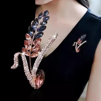 Брошь с бриллиантами в виде колосьев пшеницы, женская, атмосферная, легкая, роскошная, хрустальная брошь, нишевая, премиум-дизайн, булавка, аксессуары