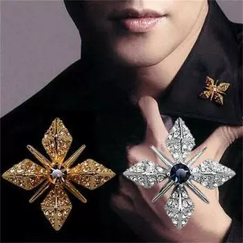 Брошь с цирконием, винтажная модная роскошная мужская заколка на лацкане, пряжка для воротника, броши, ювелирные изделия, аксессуары для одежды, подарки золотой