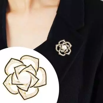 Брошь с цветком, брошь с камелией, булавка с полым жемчугом, элегантная изысканная художественная брошь для женщин, брошь для свадебного банкета, вечеринки, модный аксессуар, подарок золотистый