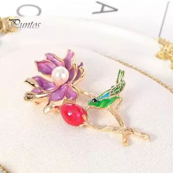 Брошь с цветком лотоса из искусственного жемчуга, женская брошь в стиле ретро, темперамент, универсальный корсаж с животными, аксессуары для женской одежды фиолетовый