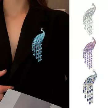 Брошь с длинным хвостом и кисточкой, винтажный элегантный свитер, кардиган, пальто, деловой костюм, булавка с отворотом синий