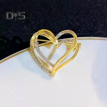 Брошь с двойным сердцем, элегантная антиокислительная булавка из нержавеющего сплава для женщин, универсальный свадебный корсажный аксессуар золотистый