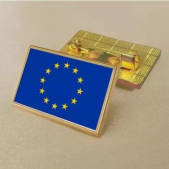 Брошь с флагом ЕС 2,5 * 1,5 см, цинковый сплав, литье под давлением, ПВХ, цветная печать и покрытие, золотая прямоугольная форма