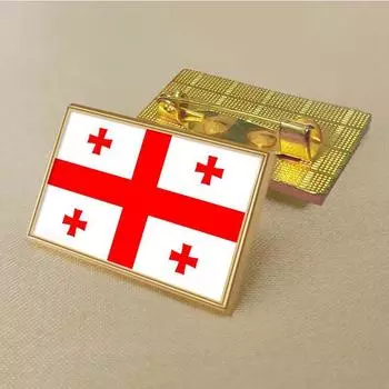 Брошь с флагом Грузии 2,5 * 1,5 см, цинковый сплав, литье под давлением, ПВХ, цветная печать и покрытие, золотая прямоугольная форма