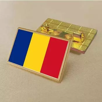 Брошь с флагом Румынии, Румыния, 2,5 * 1,5 см, цинковый сплав, литье под давлением, ПВХ, цветная печать и покрытие, золотая прямоугольная форма
