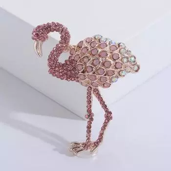 Брошь с фламинго и бриллиантами, корсаж с изображением животного, сверкающие аксессуары, брошь розовый