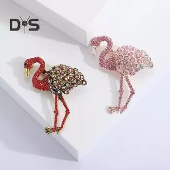 Брошь с фламинго, полная бриллиантов, сплав, корсаж с животными, сверкающие аксессуары для одежды, модная брошь, булавка для женщин розовый