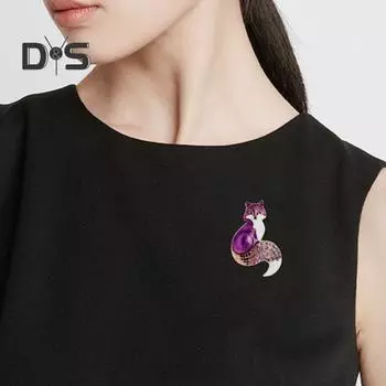 Брошь с изображением сидящей лисы, блестящие стразы, эмалированная булавка с лисой, женская и мужская одежда, значок со стразами, ювелирное изделие, подарок шампанского