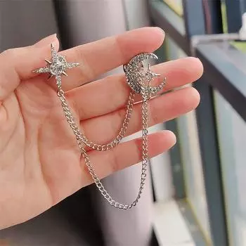 Брошь с кисточкой в виде луны и звезды, кисточка, хрустальная булавка, корейский костюм, мужская одежда, аксессуары золотой